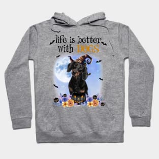 Dachshund Witch Hat Life Is Better With Dogs Halloween Hoodie